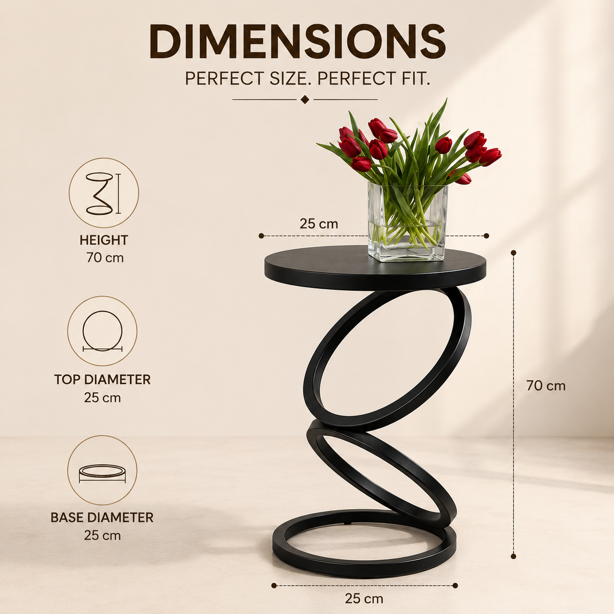 Modern Round Metal Side Table Luxury Accent Table for Living Room, Bedroom & Balcony