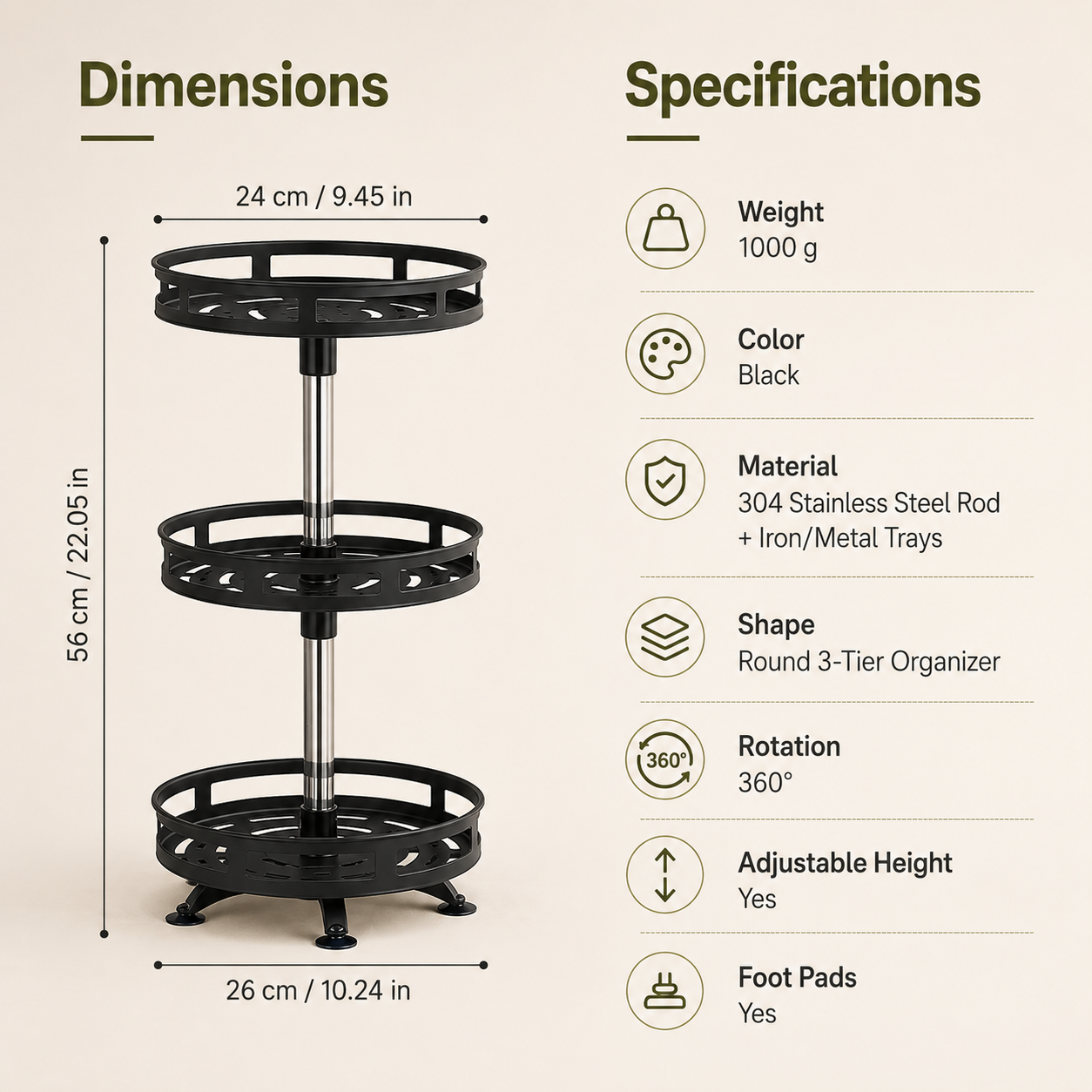 360 Degree Rotating & Adjustable Storage Rack