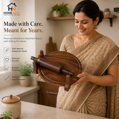 Premium Sheesham Wood Roti Board with Rolling Pin Stand | Handmade Chakla Belan Set