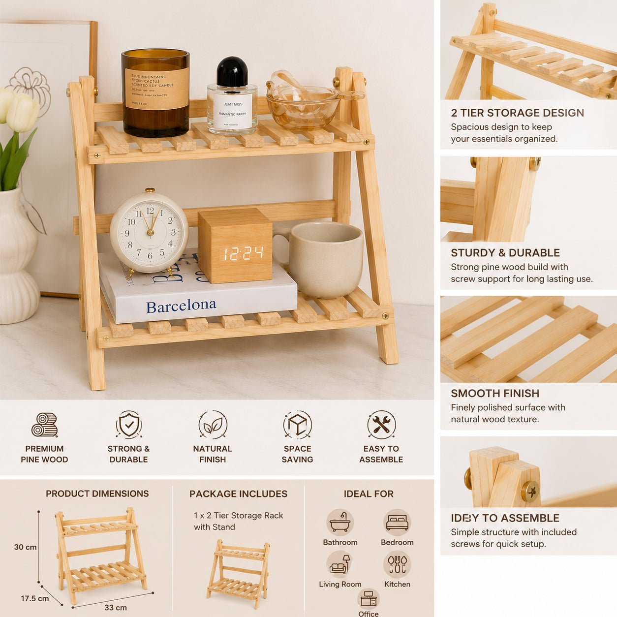 Wooden Two Tier Display Shelf