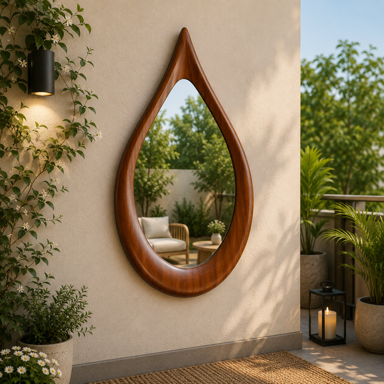 Premium Wooden Teardrop Wall Mirror | Minimal Aesthetic Decorative Mirror for Living Room, Bedroom & Bathroom
