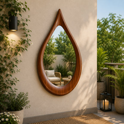 Premium Wooden Teardrop Wall Mirror | Minimal Aesthetic Decorative Mirror for Living Room, Bedroom & Bathroom