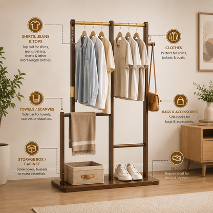 luxury wooden cloth rack Modern Organizer for Clothes, Bags & Accessories