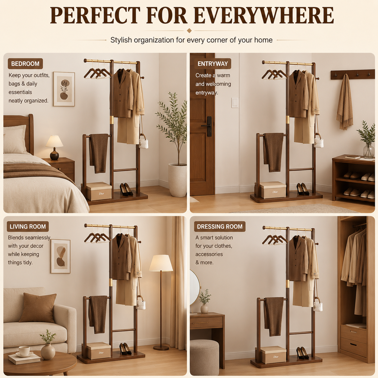 luxury wooden cloth rack Modern Organizer for Clothes, Bags & Accessories