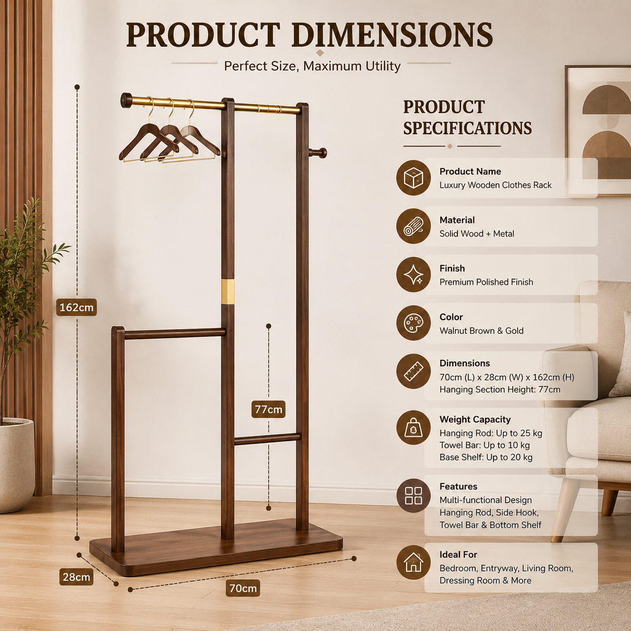 luxury wooden cloth rack Modern Organizer for Clothes, Bags & Accessories
