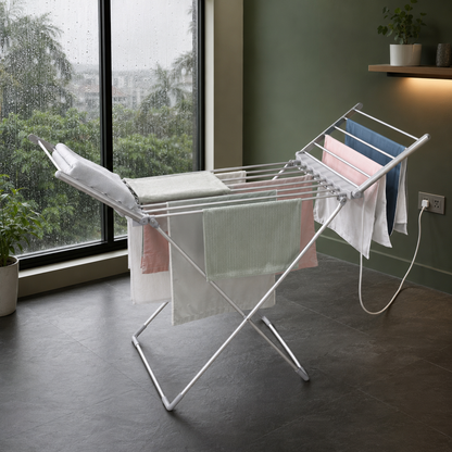 Foldable electric heated clothes drying stand