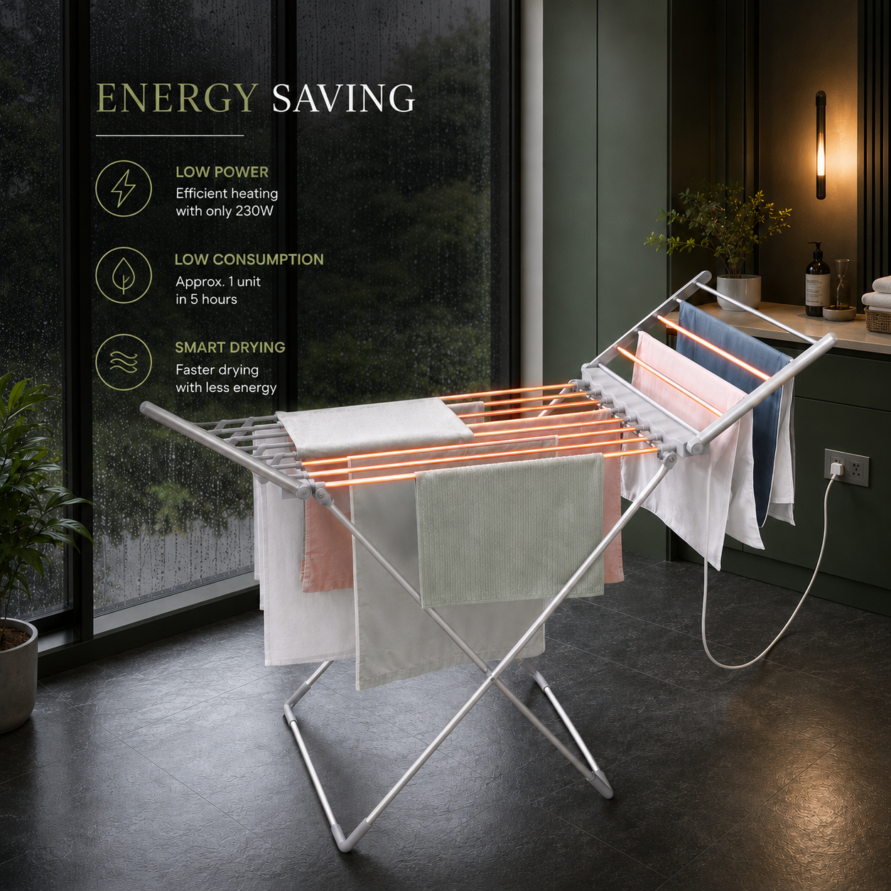 Foldable electric heated clothes drying stand