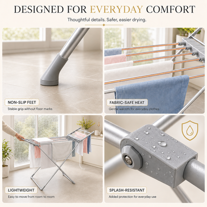 Foldable electric heated clothes drying stand