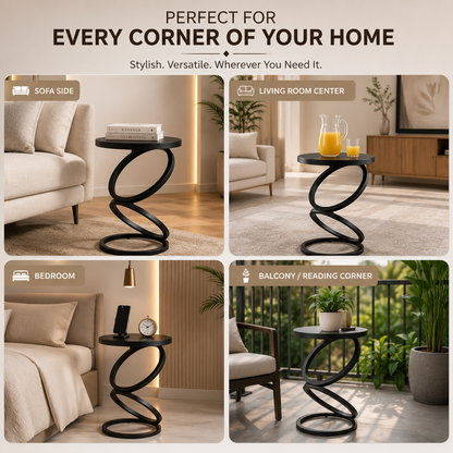 Modern Round Metal Side Table Luxury Accent Table for Living Room, Bedroom & Balcony