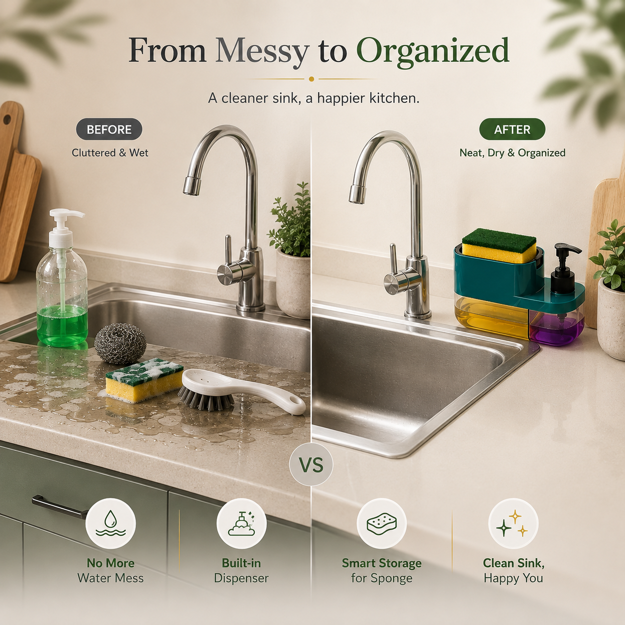 2-in-1 Kitchen Soap Dispenser with Sponge Holder
