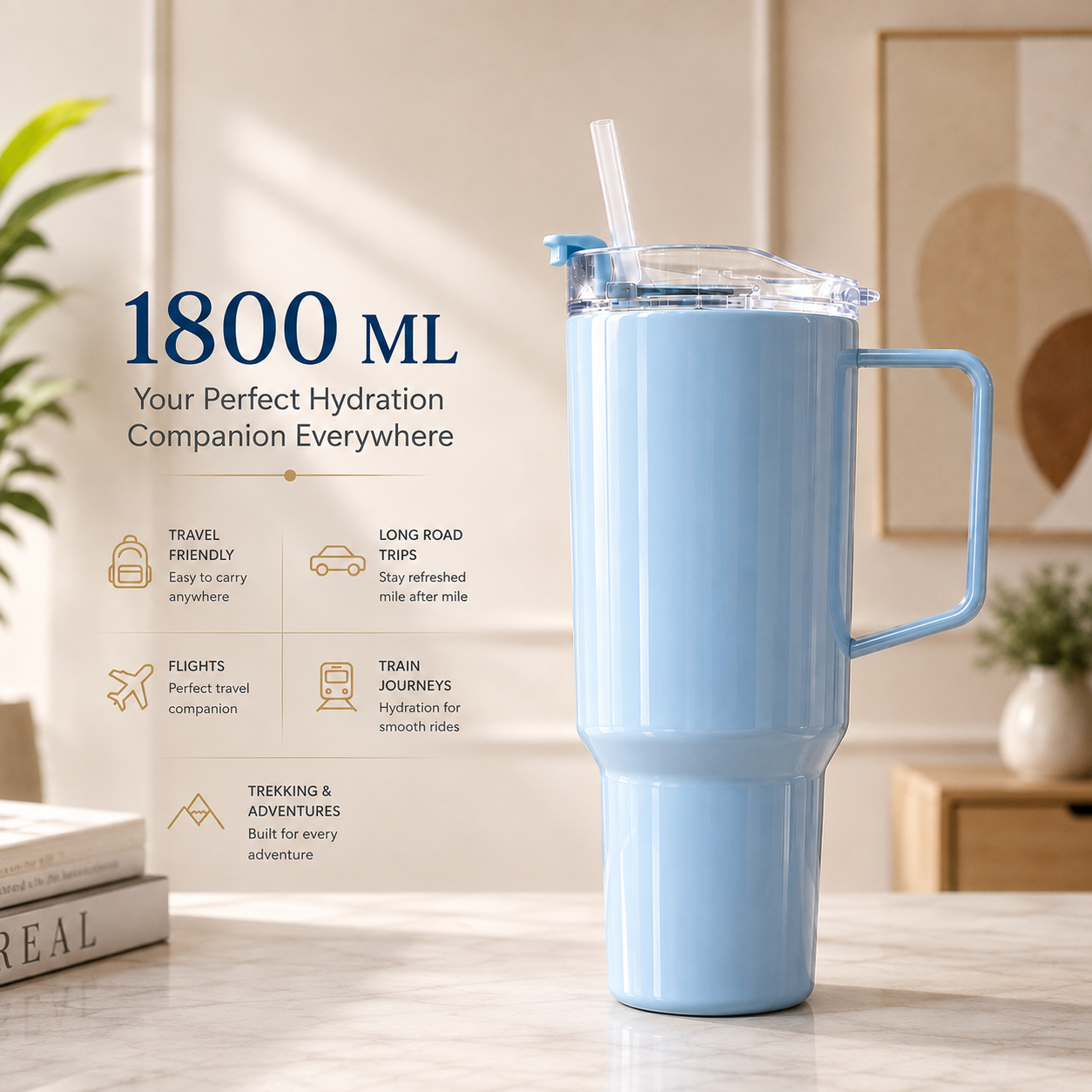 Tumbler With Handle and Straw Road (1800ml)