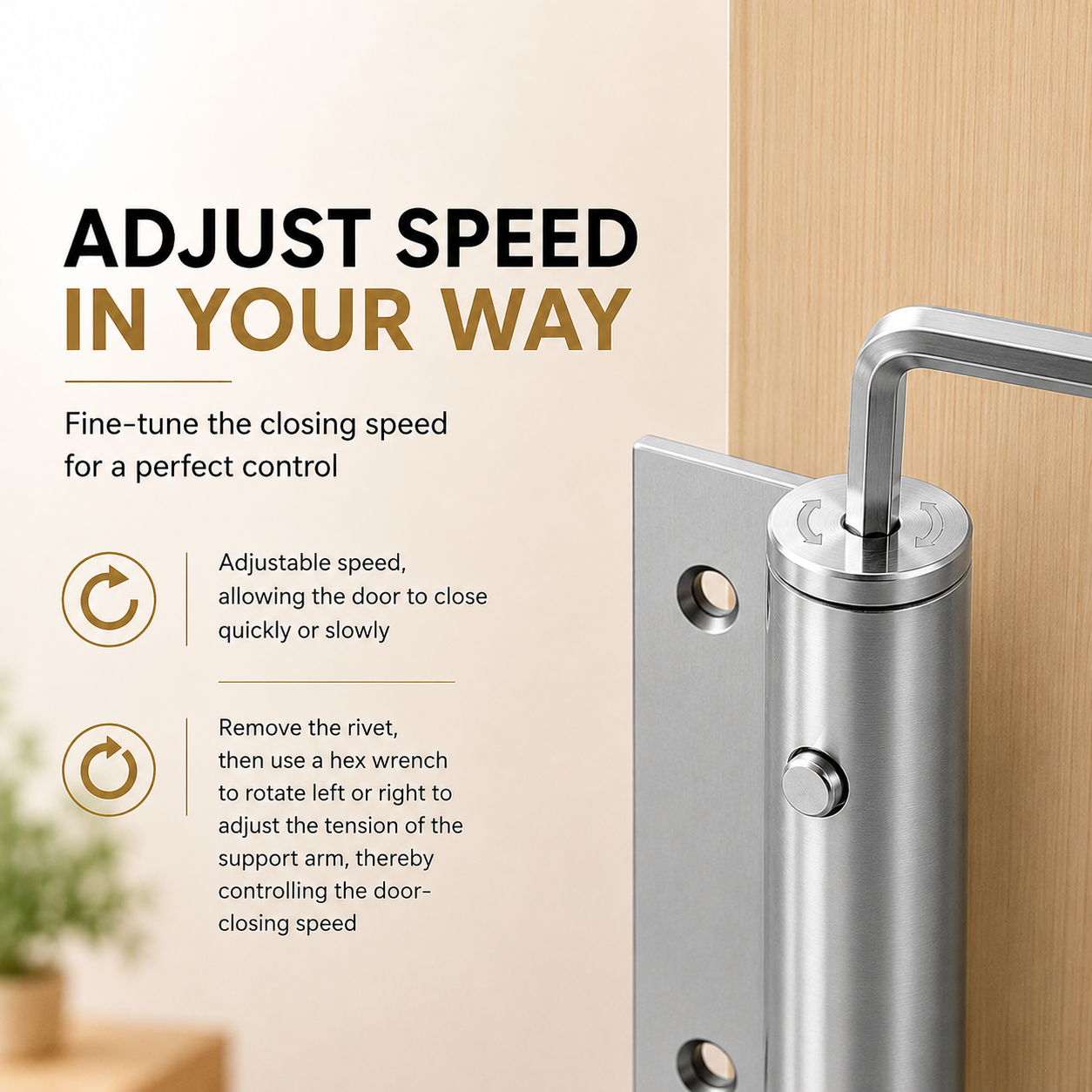 Stainless Steel Automatic Door Closer With Adjustable Speed